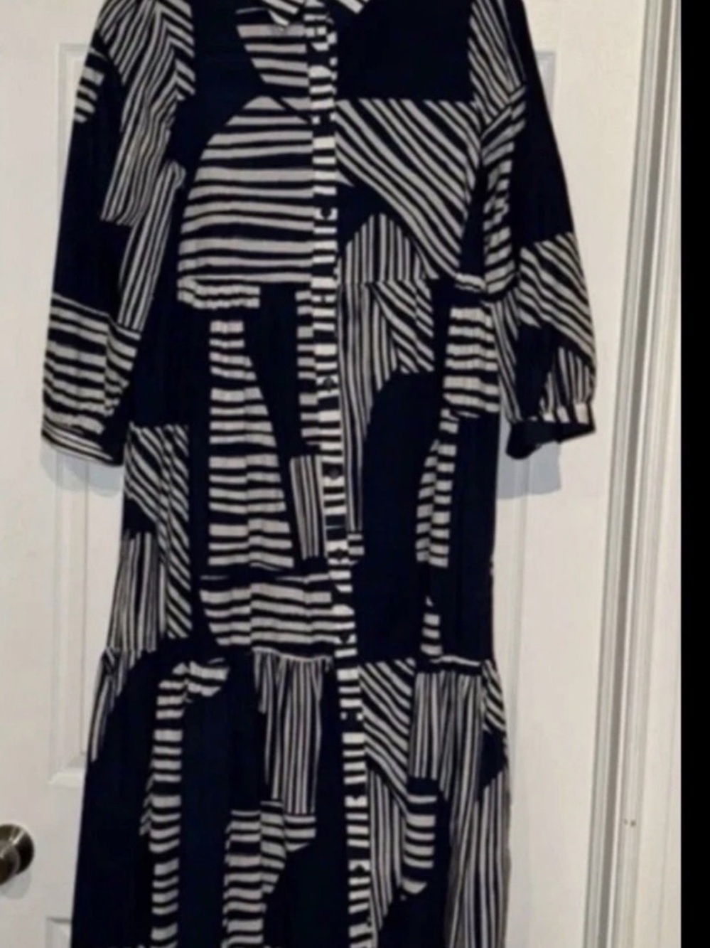 Zara Black and White Striped Patchwork Maxi Dress